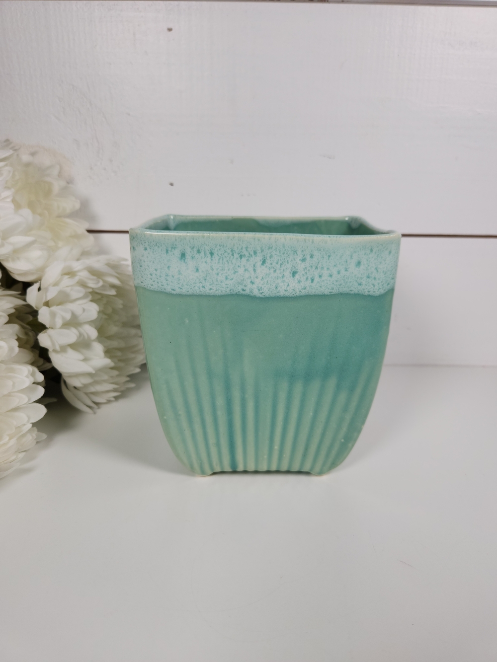 Vintage Upco USA 34 Seafoam Green Pottery Vase | Mid Century Planter | Retro